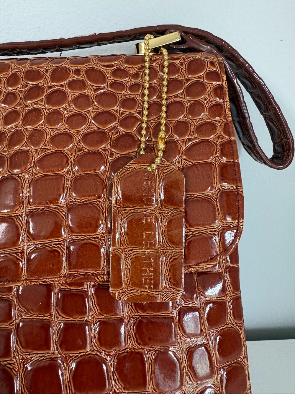 VNTG Lord & Taylor Croc Embossed Leather Shoulder Bag Retro Brown Corporate - Picture 6 of 16